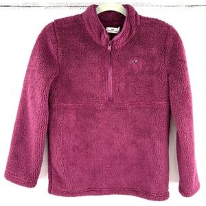 Vineyard Vines Pullover Girl L 14 1/2 Zip Fleece Whale Logo Raspberry Soft Fuzzy